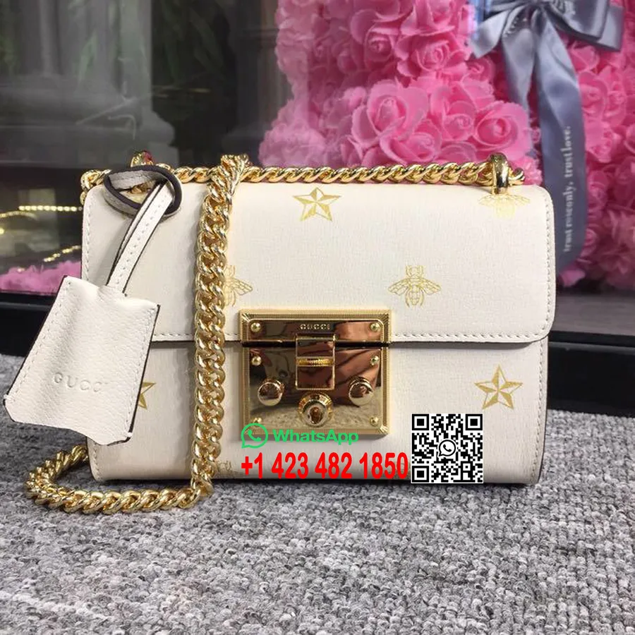 Bolsa De Ombro Gucci Padlock Bee Star 26cm 432182 Couro De Bezerro Coleção Primavera / Verão 2019, Branco