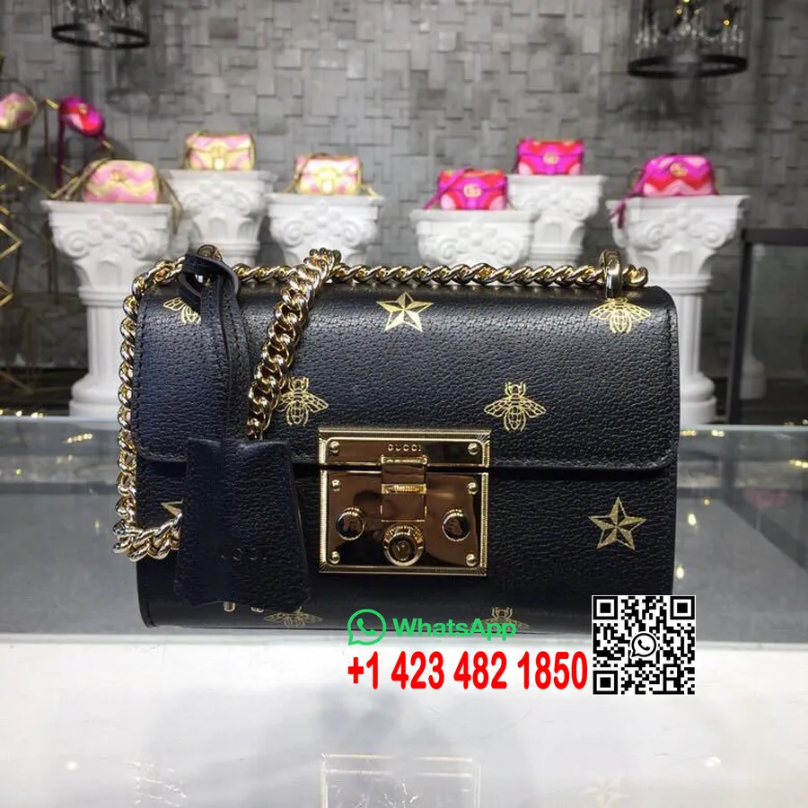 Сумка на плечо Gucci Padlock Bee Star 26см 432182 из телячьей кожи, коллекция весна/лето 2019, черный