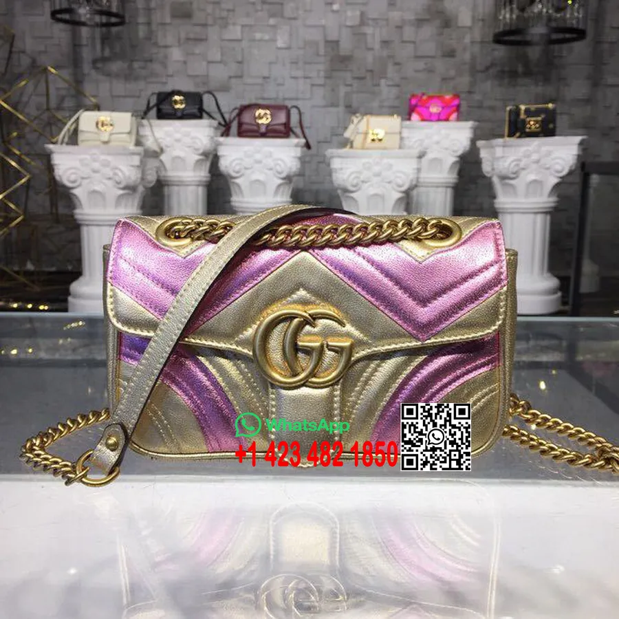 Gucci Gg Marmont Matelasse Mini Geanta 22cm Piele De Vitel 446744 Colectia Primavara/vara 2019, Roz/auriu Metalic