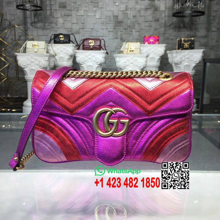 Gucci Gg Marmont Matelasse Torba 26cm Skóra Cielęca 443497 Kolekcja Wiosna/lato 2019, Gorący Róż/czerwony Metalik