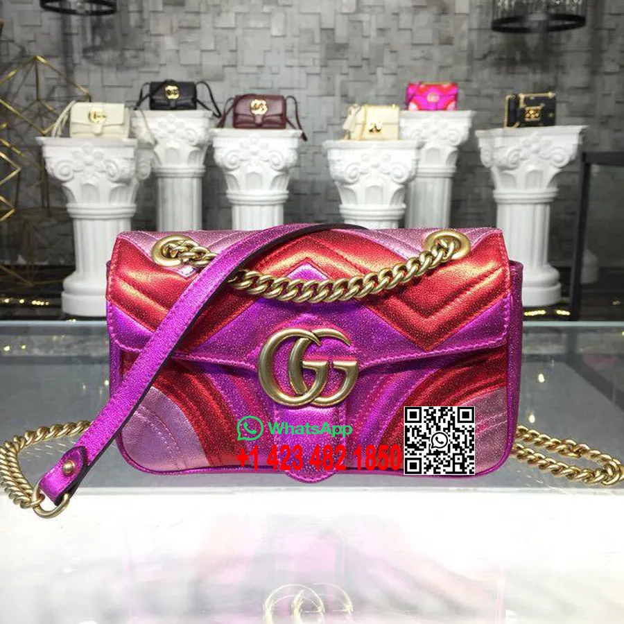 Gucci Gg Marmont Matelasse Mini Geanta 22cm Piele De Vitel 446744 Colectia Primavara/vara 2019, Roz Aprins/rosu Metalic