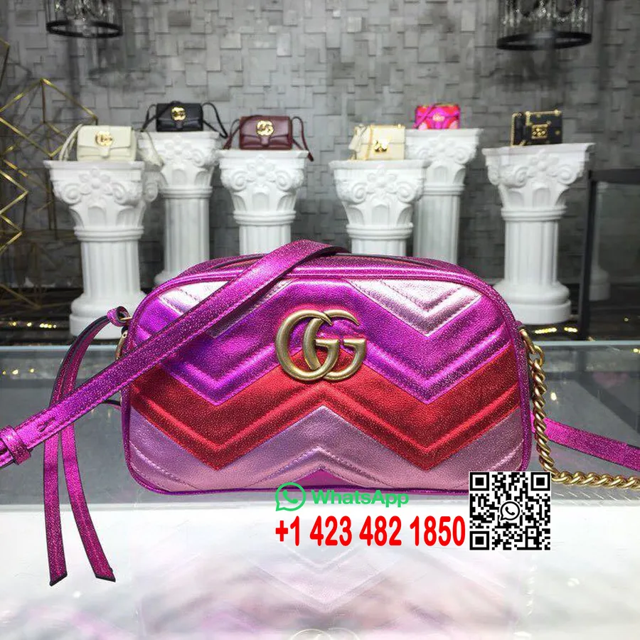 Gucci Gg Marmont Matelasse Torba Za Rame 24 Cm Teleća Koža 476434 Kolekcija Proljeće/ljeto 2019., žarko Roza/crvena Metalik