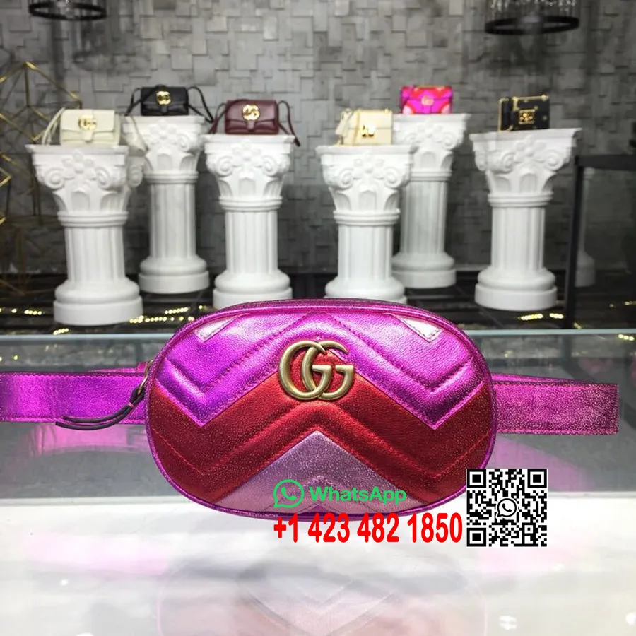 Gucci Gg Marmont Matelasse Torba Za Remen Oko Struka 18 Cm Teleća Koža 476434 Kolekcija Proljeće/ljeto 2019., žarko Roza/crvena 