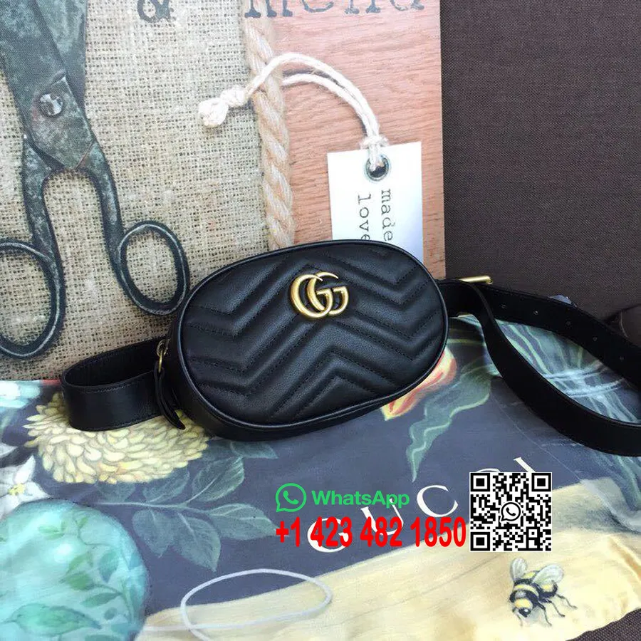 Gucci Gg Marmont Matelasse Torba Na Pas Biodrowy 18 Cm Skóra Cielęca 476434 Kolekcja Wiosna/lato 2019, Czarna