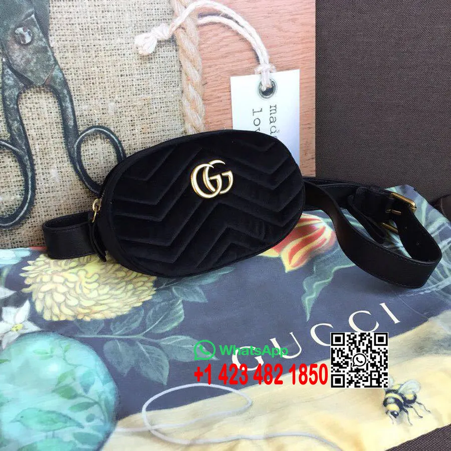 Gucci Gg Marmont Bolsa Com Cinto De Veludo Matelassê 18cm 476434 Coleção Primavera/verão 2019, Preta