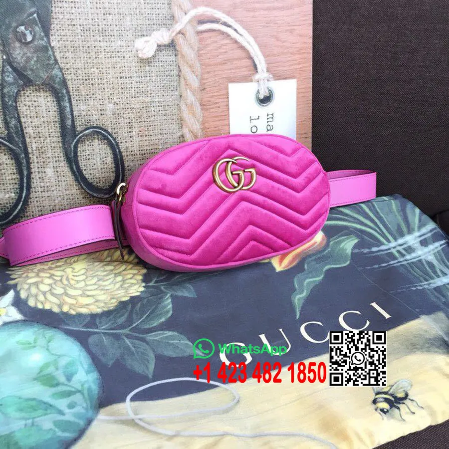 Gucci Gg Marmont Matelasse Fløyel Midje Belteveske 18cm 476434 Vår/sommer 2019 Kolleksjon, Rosa