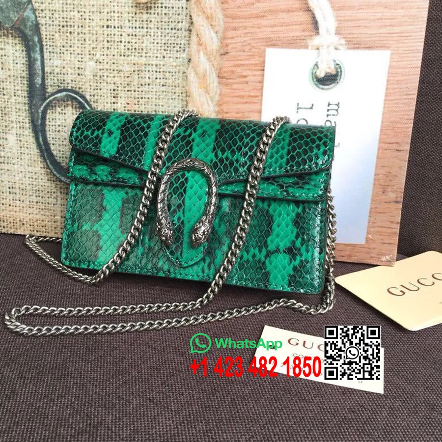 Gucci Dionysus Süper Mini Çanta 16cm 476432 Yılan Derisi İlkbahar/Yaz 2019 Koleksiyonu, Yeşil Yılan