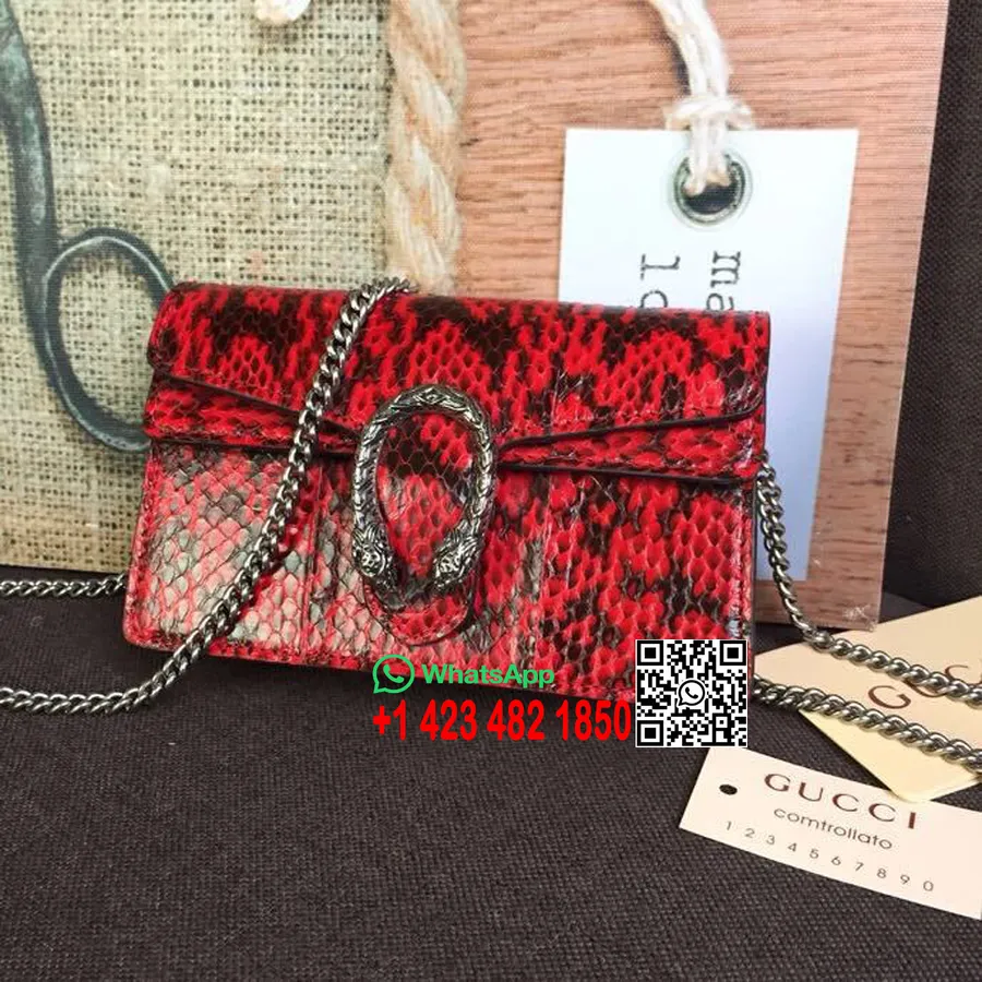 Gucci Dionysus Süper Mini Çanta 16cm 476432 Yılan Derisi İlkbahar/Yaz 2019 Koleksiyonu, Hibiscus Kırmızı Yılan