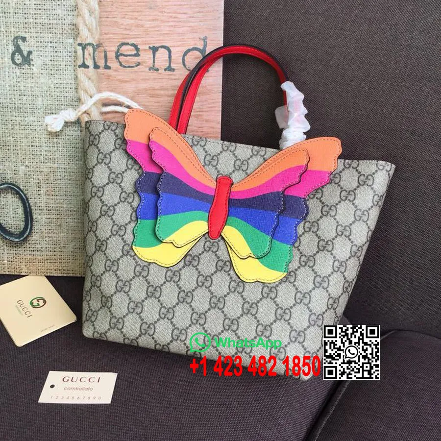 Geantă Tote Pentru Copii Gg Supreme Rainbow Butterfly Gucci 20cm 550768 Colecția Cruise 2019, Maro/multicolor