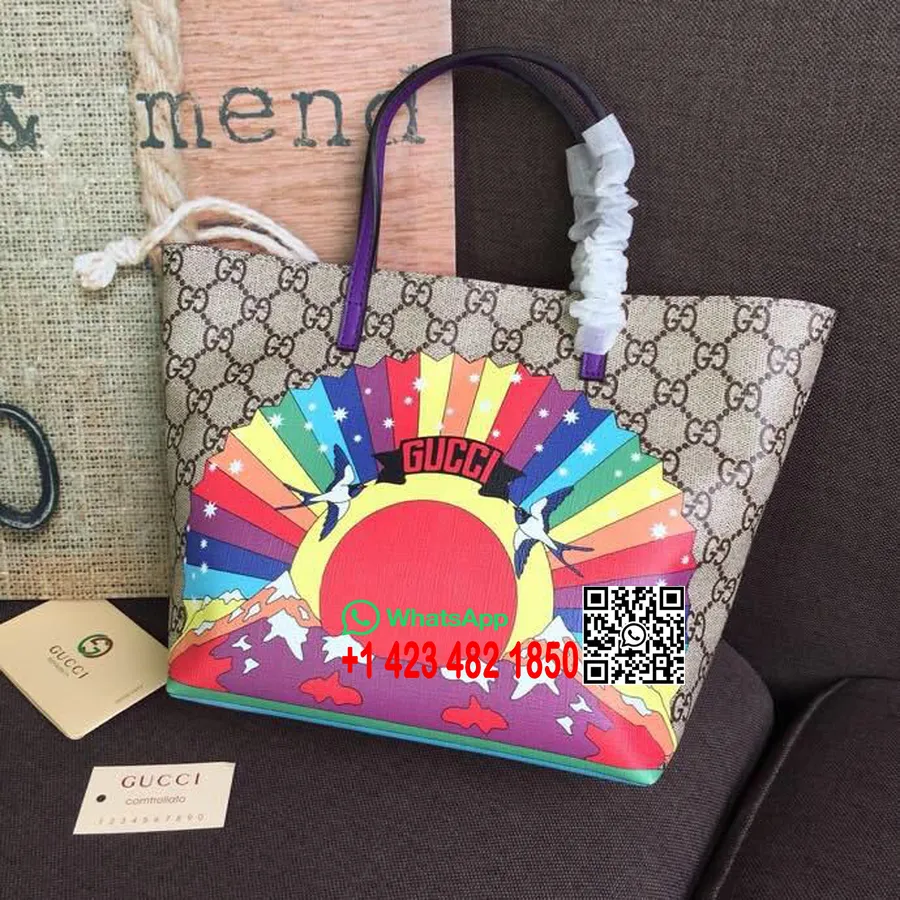 Gucci Lasten Gg Supreme Rainbow Birds Kantolaukku 20cm 410812 Cruise 2019 Kokoelma, Ruskea/monivärinen