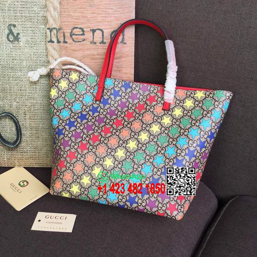 Geantă Tote Copii Gucci Gg Supreme Rainbow Star 20cm 410812 Colecția Cruise 2019, Maro/multicolor