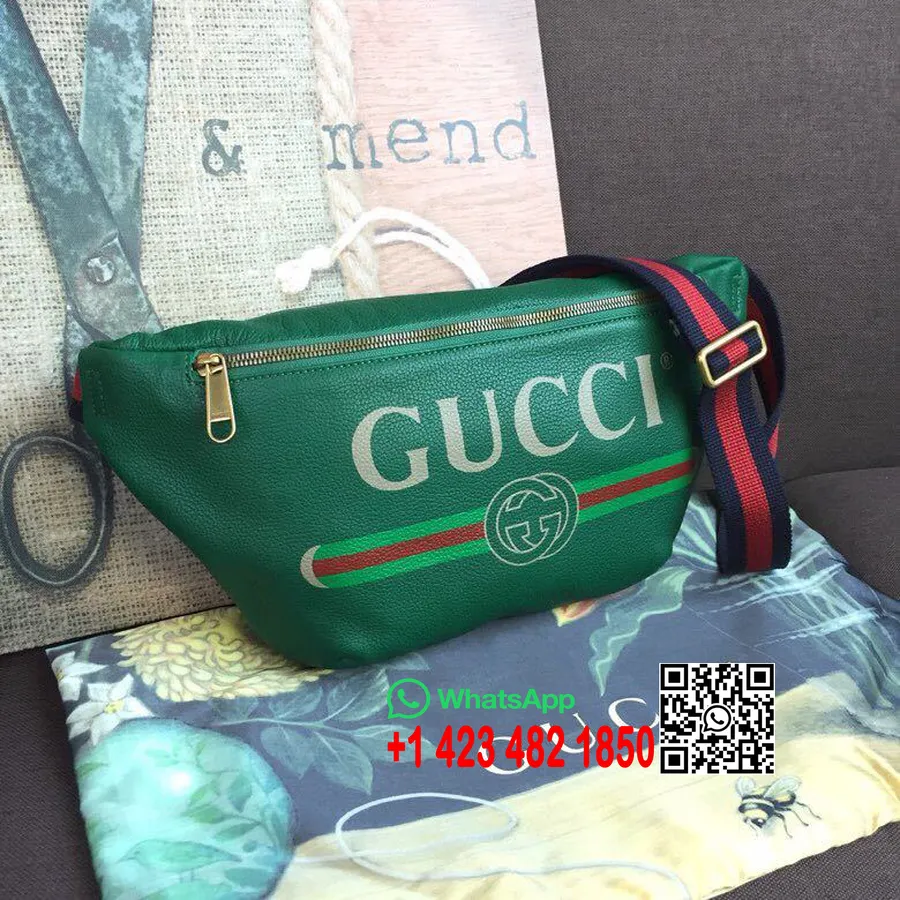 Gucci Print Vidukļa Jostas Soma 40cm 530412 Teļa ādas Kruīza 2019 Kolekcija, Zaļa