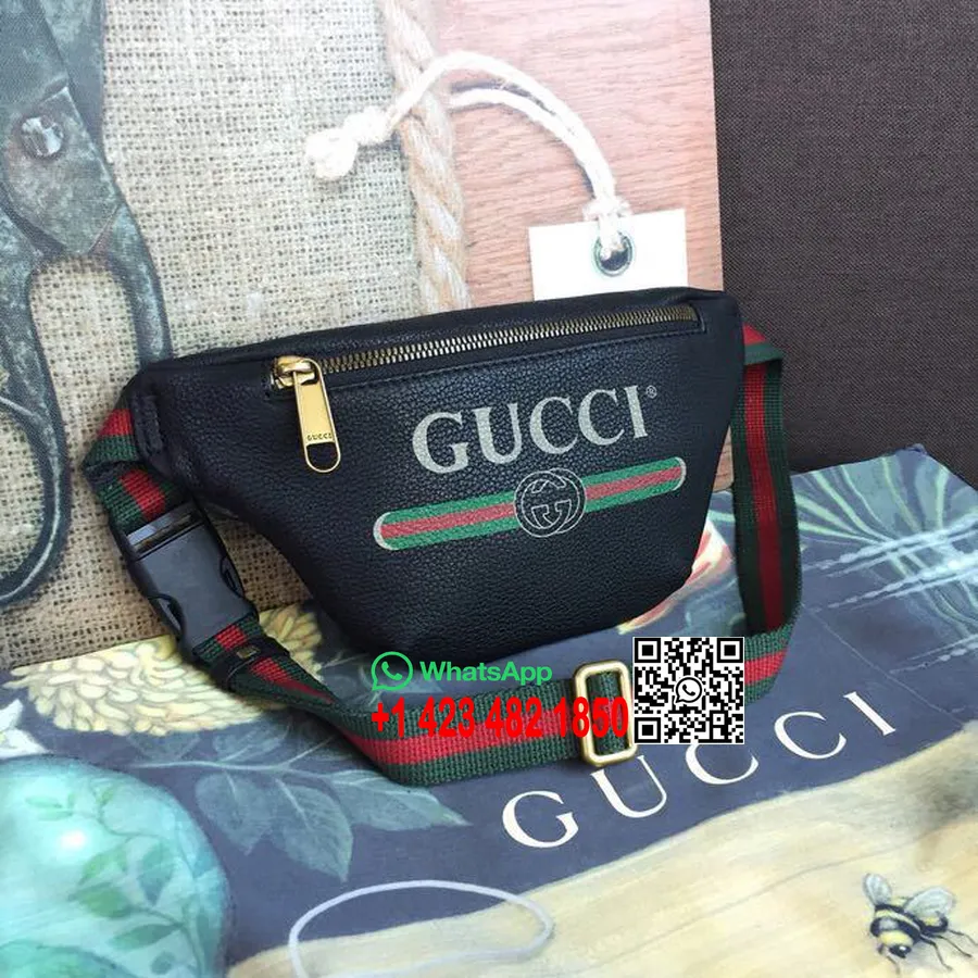 Torbica Za Pas S Potiskom Gucci 28 Cm 527792 Kolekcija Cruise 2019 Iz Telečjega Usnja, črna