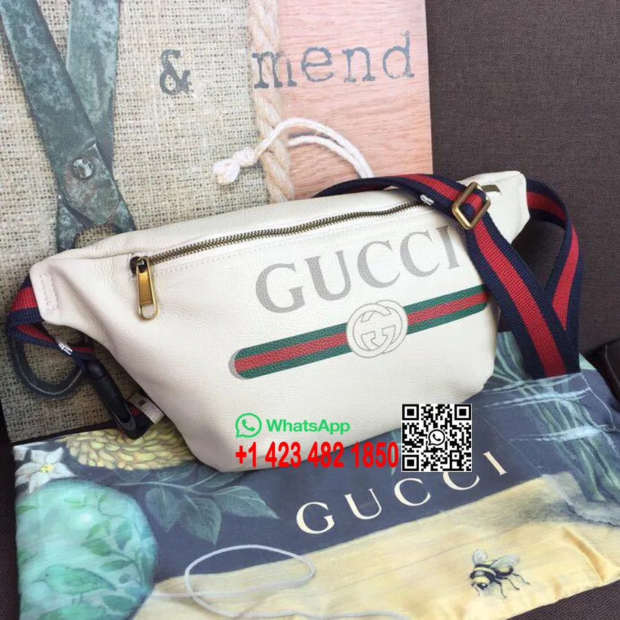 Gucci Print Vidukļa Jostas Soma 40cm 530412 Teļa ādas Cruise 2019 Kolekcija, Balta