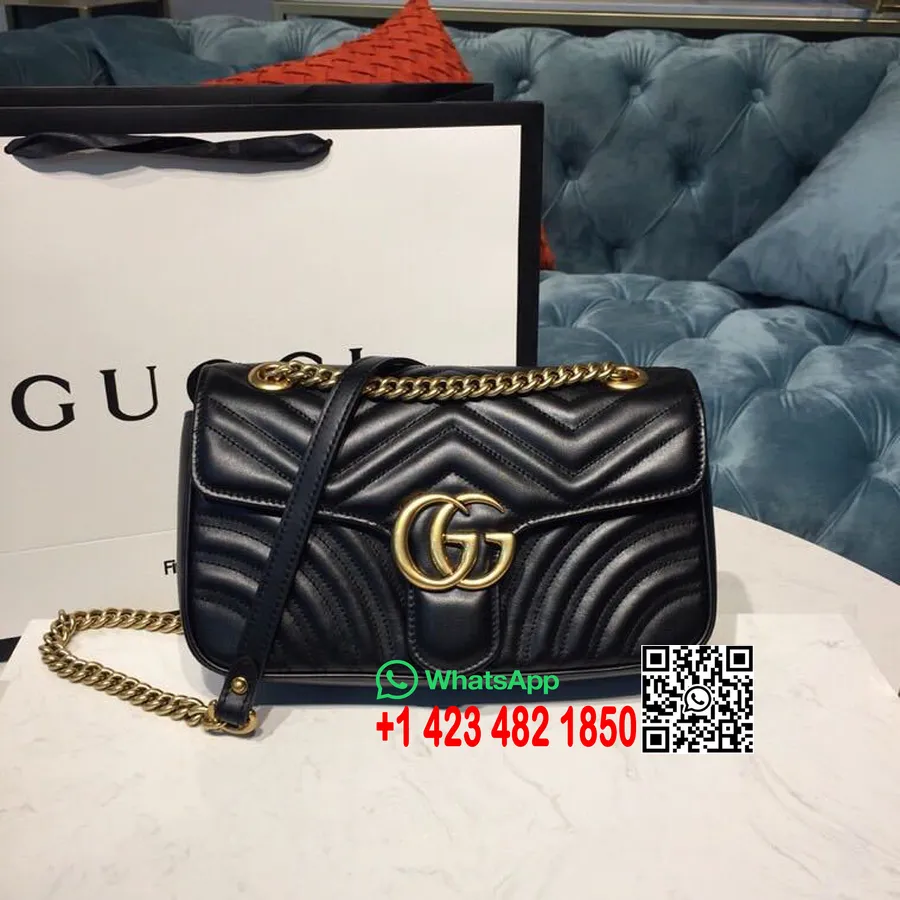 Gucci Gg Marmont Matelasse çanta 25cm 443497 Dana Derisi Ilkbahar/yaz 2019 Koleksiyonu, Siyah