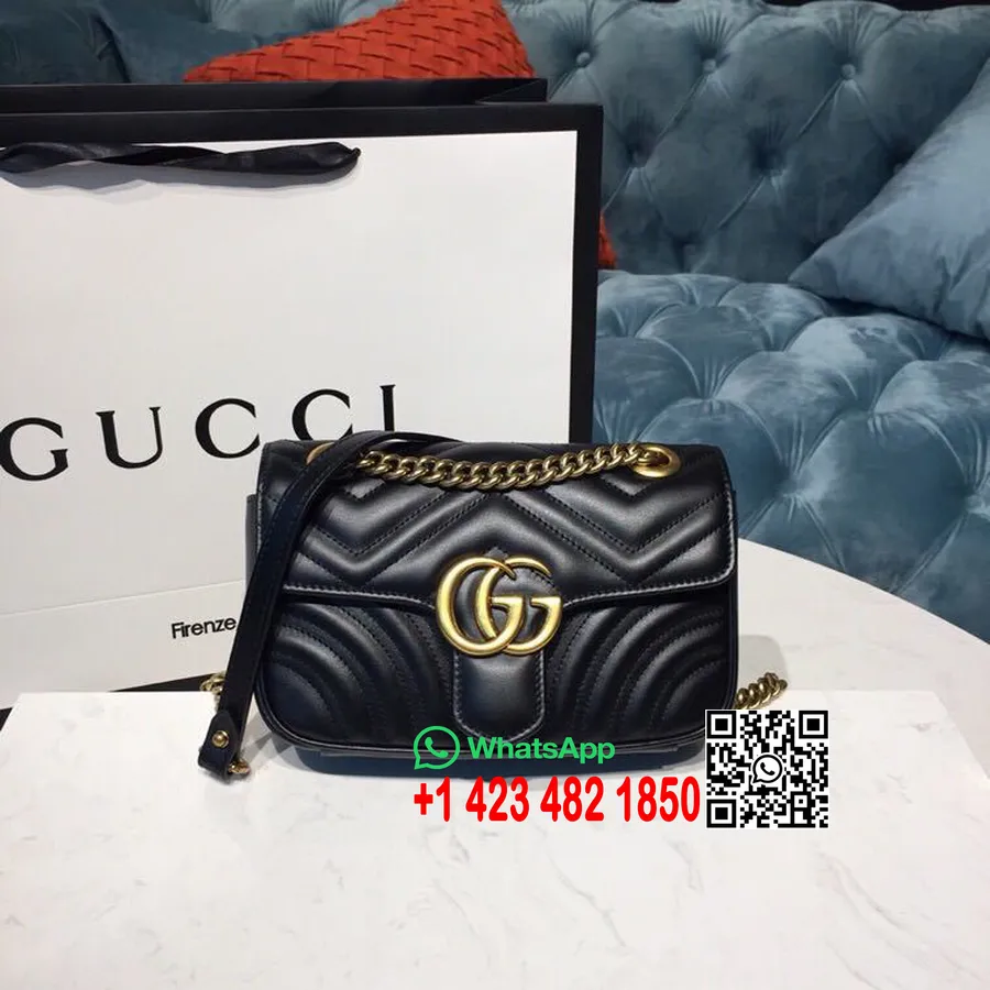 Gucci GG Marmont Matelasse Minitasche 20 Cm 446744 Kalbsleder Frühjahr/Sommer 2019 Kollektion, Schwarz