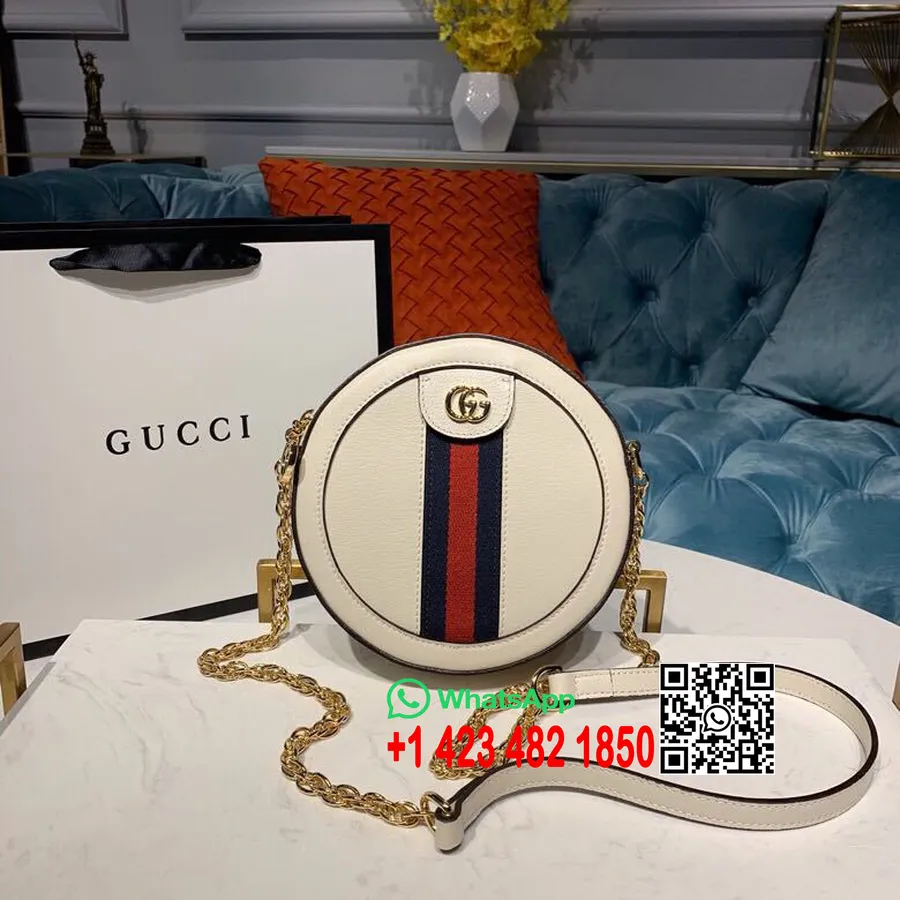 Gucci Ophidia Mini Okrúhla Kabelka Cez Rameno 550618 Kolekcia Jar/leto 2019 Z Teľacej Kože, Biela