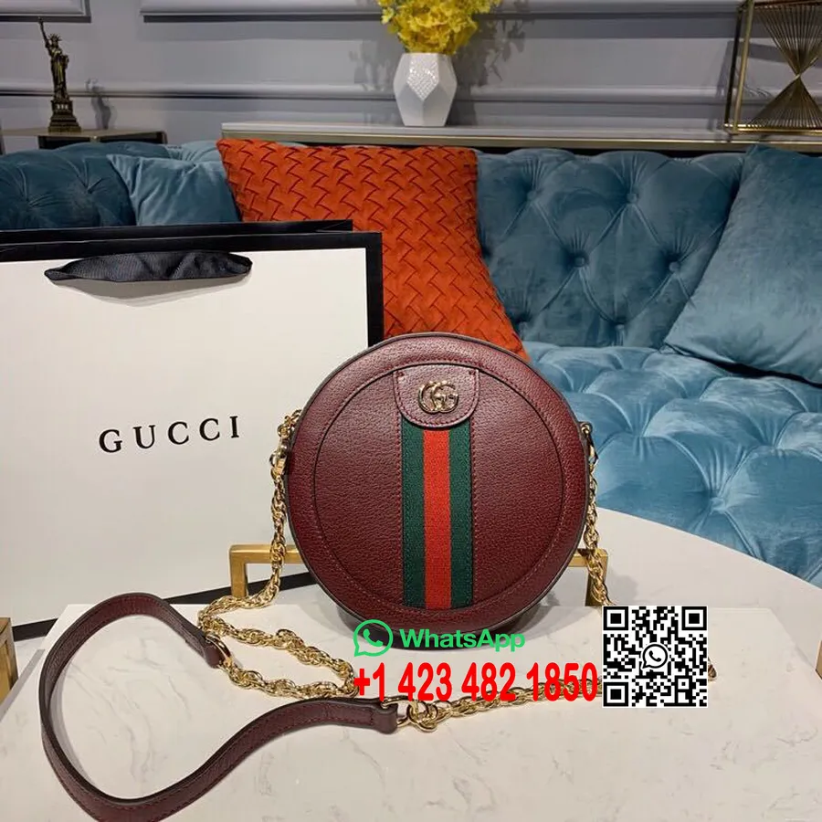 Gucci Ophidia Mini Okrogla Torba Za čez Ramo 550618 Kolekcija Pomlad/poletje 2019 Iz Telečjega Usnja, Bordo