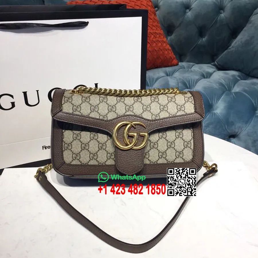 Gucci Orta Boy GG Çanta 25cm 443497 Dana Derisi İlkbahar/Yaz 2019 Koleksiyonu, Bej/Kahverengi