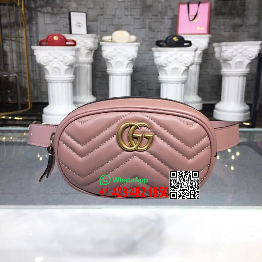 Gucci Gg Marmont Matelasse Bel çantası Bel çantası 18cm 476434 Dana Derisi Ilkbahar/yaz 2018 Koleksiyonu, Allık Pembe