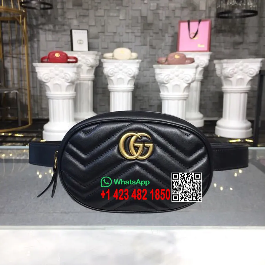 Gucci Gg Marmont Matelasse Fanny Pack Pasna Torba 18 Cm 476434 Kolekcija Pomlad/poletje 2018 Iz Telečjega Usnja, črna