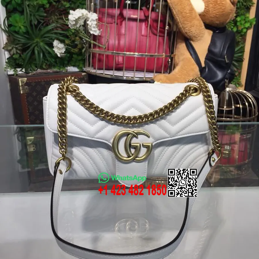 Taška Přes Rameno Gucci Marmont Matelasse 25cm 443496 Teletinová Kůže Kolekce Jaro/léto 2018, Bílá