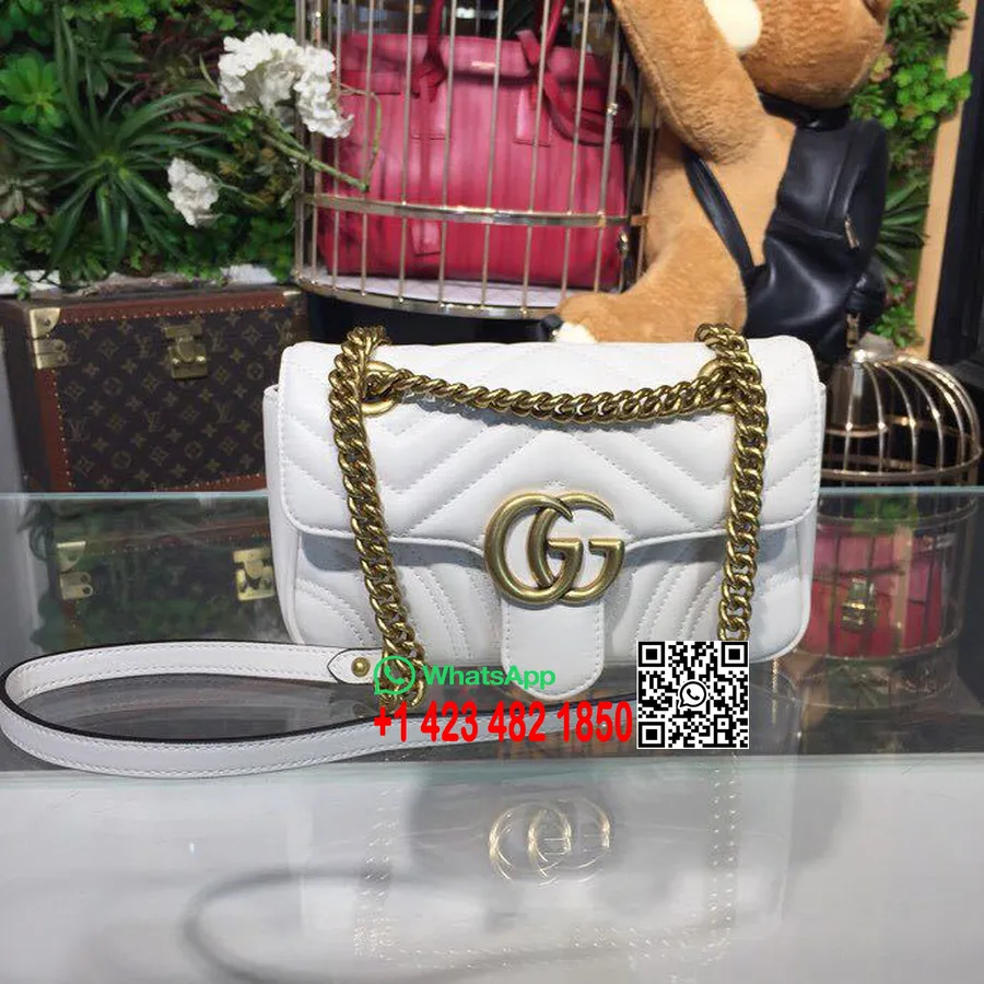 Gucci Marmont Matelasse Omuz Çantası 22cm 443497 Dana Derisi İlkbahar/Yaz 2018 Koleksiyonu, Beyaz