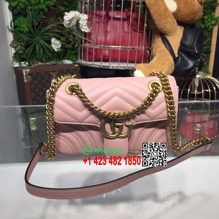 Taška Přes Rameno Gucci Marmont Matelasse 22cm 443497 Teletinová Kůže Kolekce Jaro/léto 2018, Zaprášená Růžová