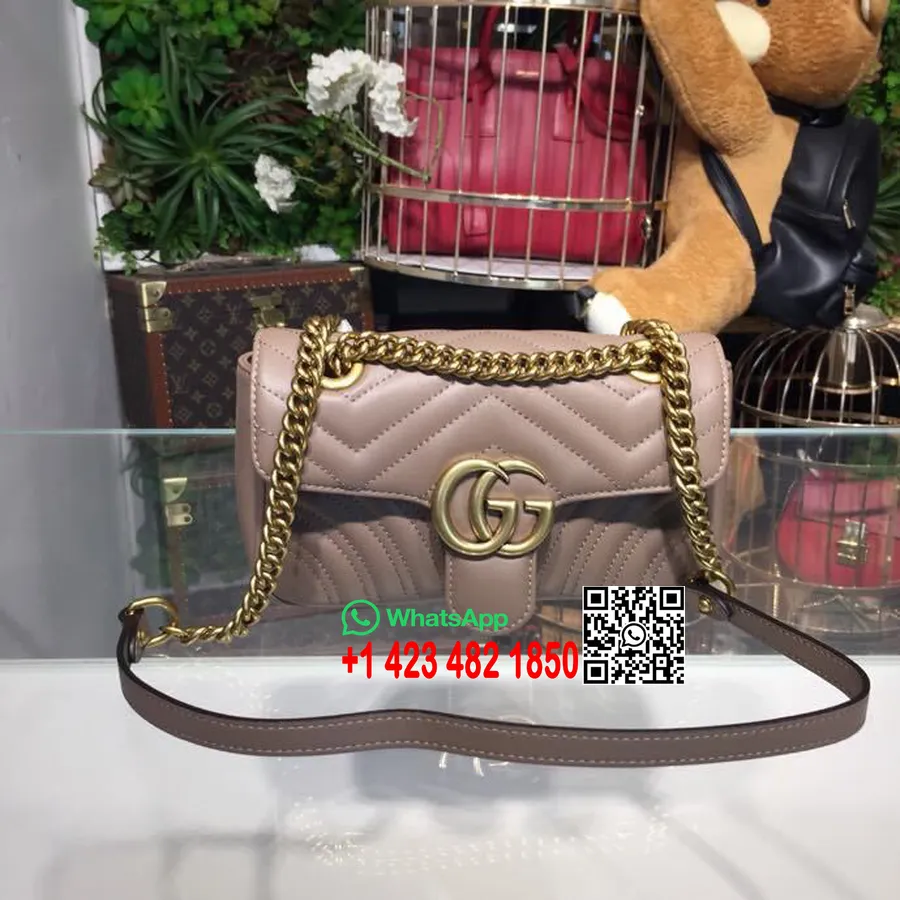 Gucci Marmont Torba Za čez Ramo Matelasse 22 Cm 443497 Kolekcija Pomlad/poletje 2018 Iz Telečjega Usnja, Bež