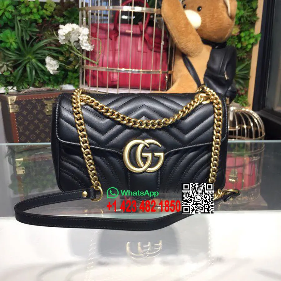 Gucci Marmont Matelasse Torba Na Ramię 25cm 443496 Skóra Cielęca Kolekcja Wiosna/lato 2018, Czarna