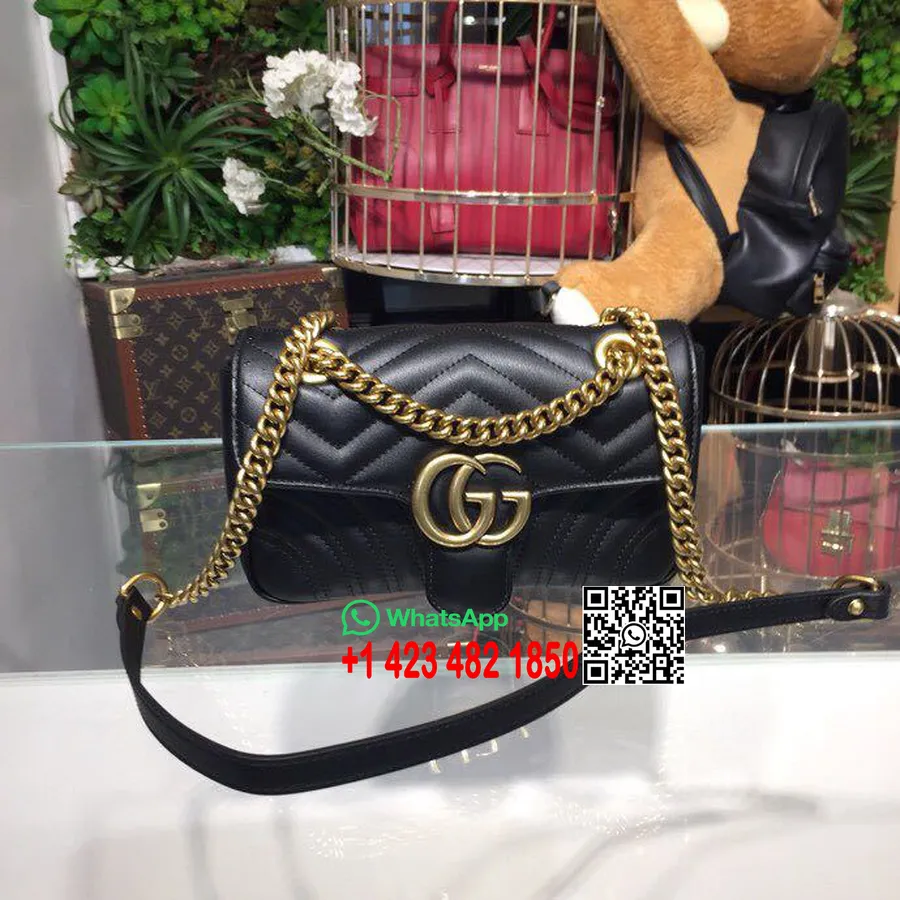 Tas Bahu Gucci Marmont Matelasse 22cm 443497 Koleksi Musim Semi/musim Panas Kulit Anak Sapi 2018, Hitam