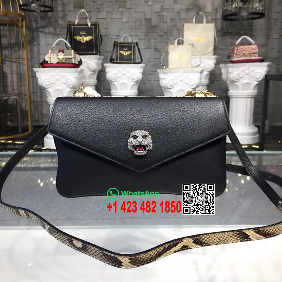 Gucci Thiara Python-Umhängetasche Mit Doppeltem Umschlag, 26 Cm, 524822, Kalbsleder, Frühjahr/Sommer-Kollektion 2018, Schwarz