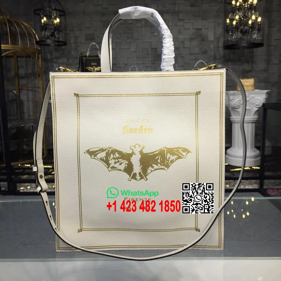 Gucci Nákupní Netopýr Vyšívaná Kabelka 35cm 450950 Teletinová Kůže Kolekce Jaro/léto 2018 Bílá