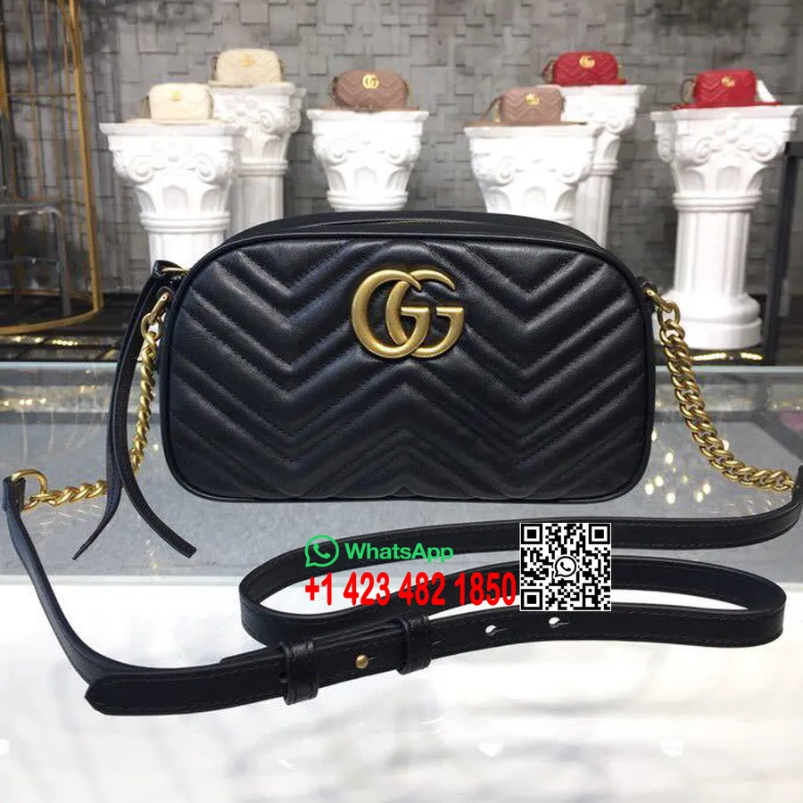 Маленький чехол для фотоаппарата Gucci Marmont, сумка на плечо, 24 см 447632, кожаная коллекция весна/лето 2018, Matelasse Chevr