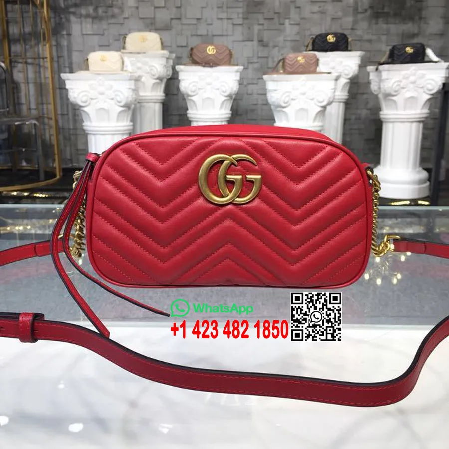 Маленький чехол для фотокамеры Gucci Marmont, сумка на плечо, 24 см 447632, кожаная коллекция весна-лето 2018, Matelasse Chevron