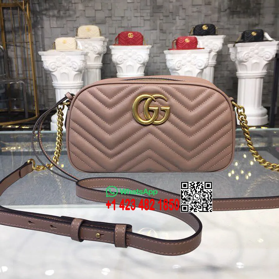 Маленький чехол для фотокамеры Gucci Marmont, сумка на плечо, 24 см 447632, кожа с шевроном Matelasse, коллекция весна/лето 2018