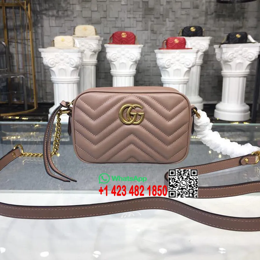 Gucci Marmont Mini Pouzdro Na Fotoaparát Taška Přes Rameno 18cm 448065 Matelasse Chevron Kůže Jaro/léto 2018 Kolekce Taupe