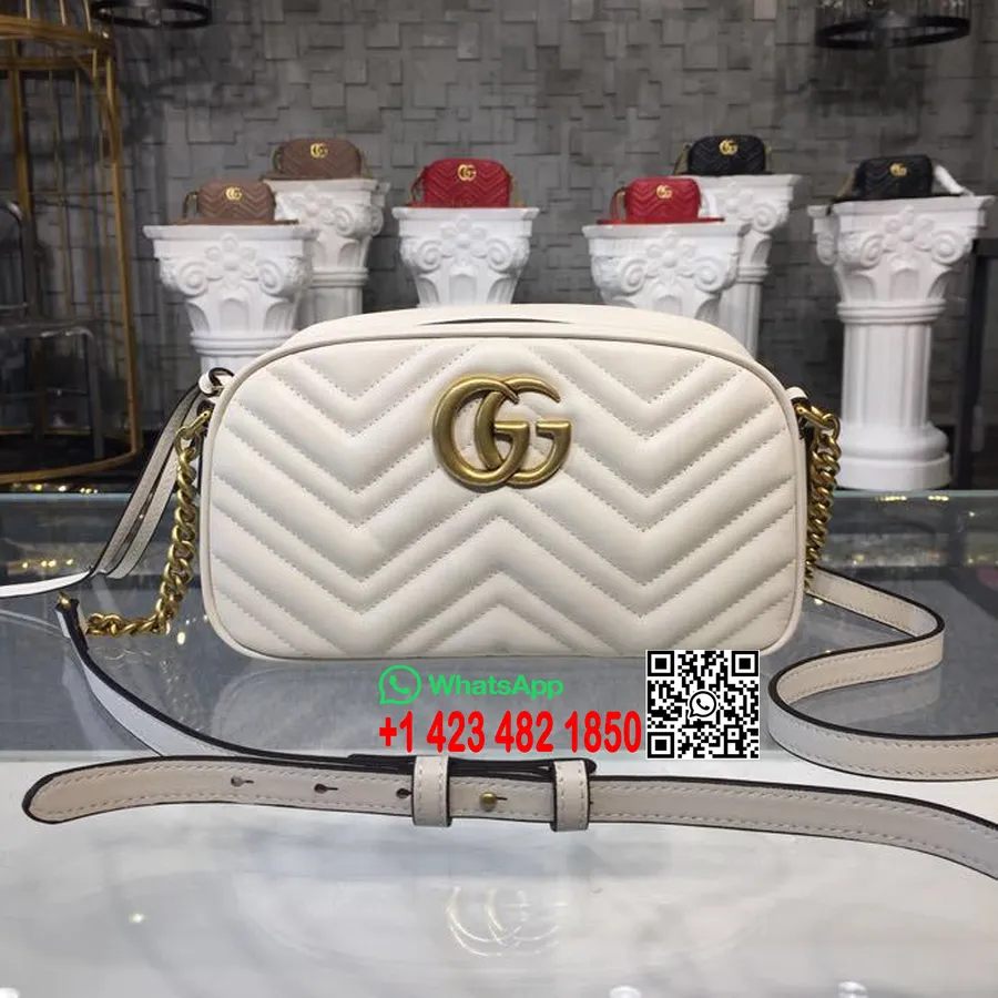 Маленький чехол для фотокамеры Gucci Marmont, сумка на плечо, 24 см 447632, кожаная коллекция весна/лето 2018, Matelasse Chevron