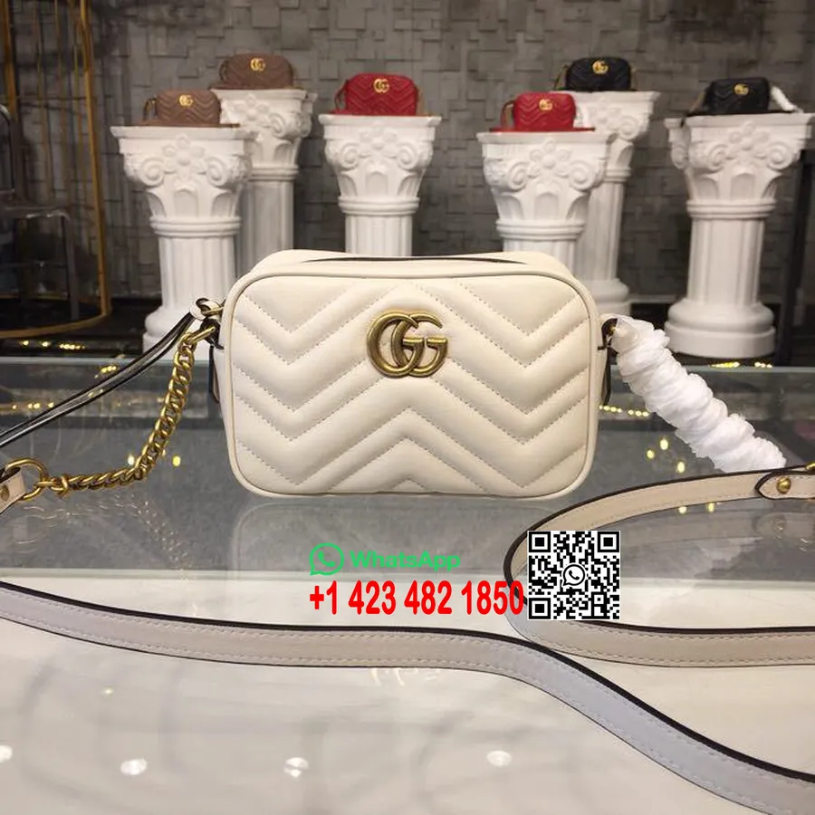 Gucci Marmont Mini Pouzdro Na Fotoaparát Taška Přes Rameno 18cm 448065 Matelasse Chevron Kůže Kolekce Jaro/léto 2018 Bílá