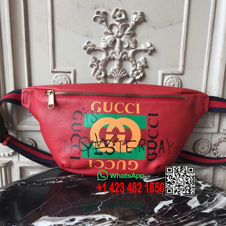 Gucci Coco Capitan Logolu Bel Çantası 40cm 493869 Dana Derisi Sonbahar/Kış 2017 Koleksiyonu, Hibiscus Kırmızı