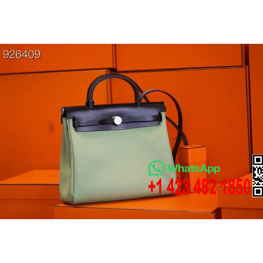 Hermes Toile H Herbag Zip Pm 31 Cm Bahan Kain Kanvas Palladium Hardware, Jaune Bourgeon/hitam