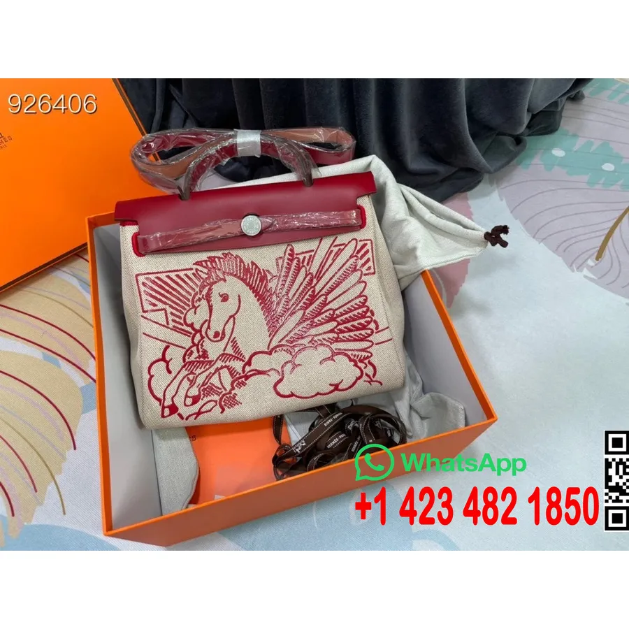 чанта Hermes Pegase Pop Toile H Herbag Zip Pm 31cm памучно платно паладиев хардуер, руж пимент