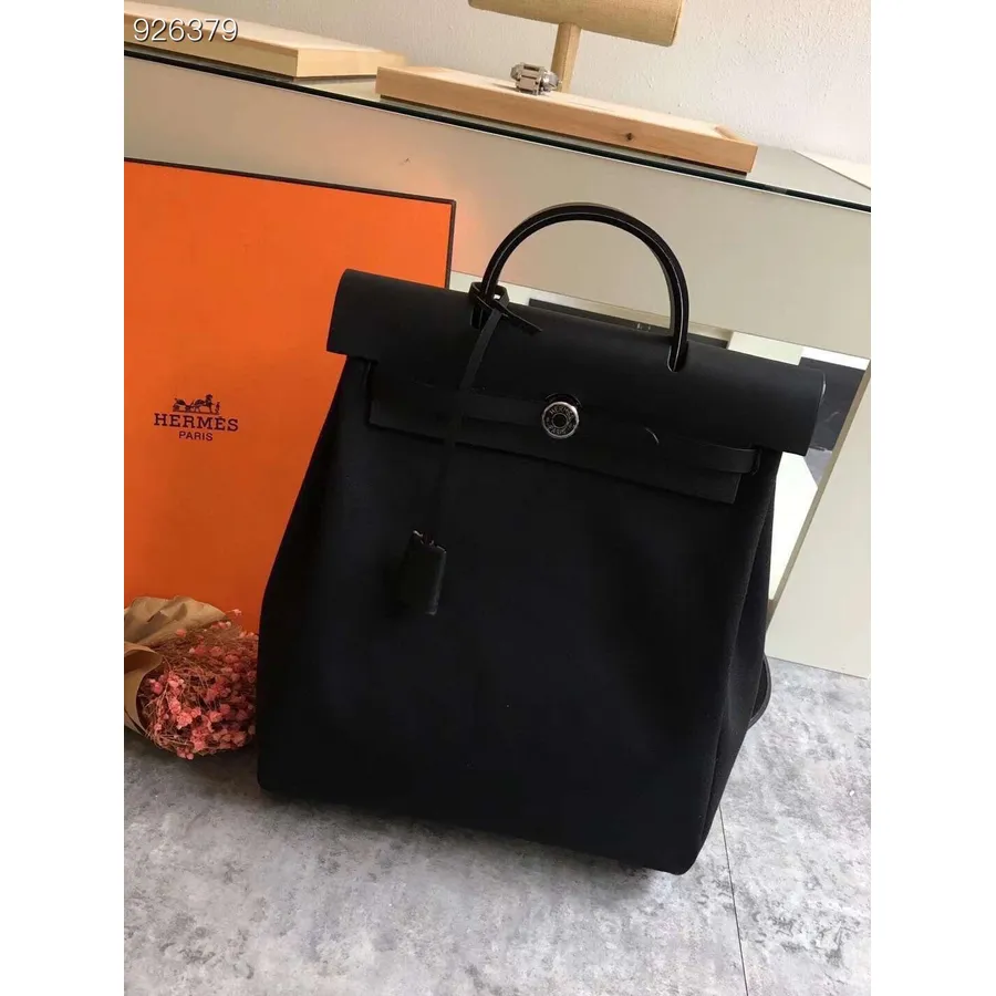 Hermes Toile H Herbag Sac A Dos Rucsac 2 în 1 Pm 30 Cm Pânză De Bumbac Hardware Paladiu, Negru/negru