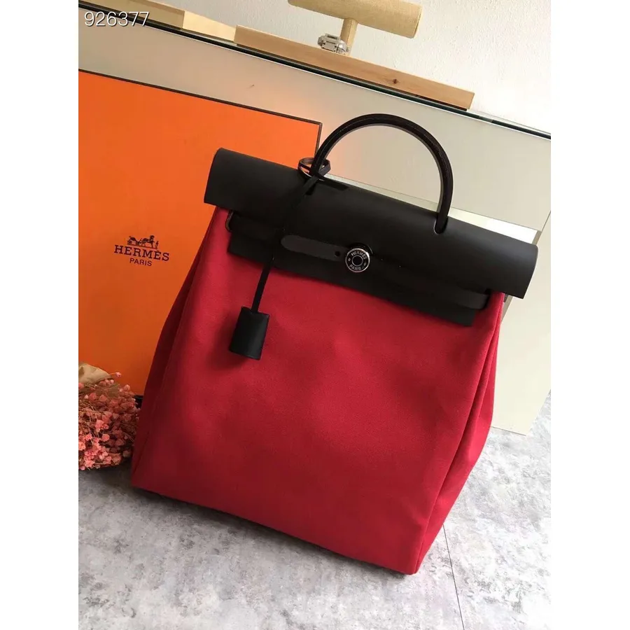 Hermes Toile H Herbag Sac A Dos Rucsac 2 în 1 Pm 30 Cm Pânză De Bumbac Hardware Paladiu, Roșu/negru