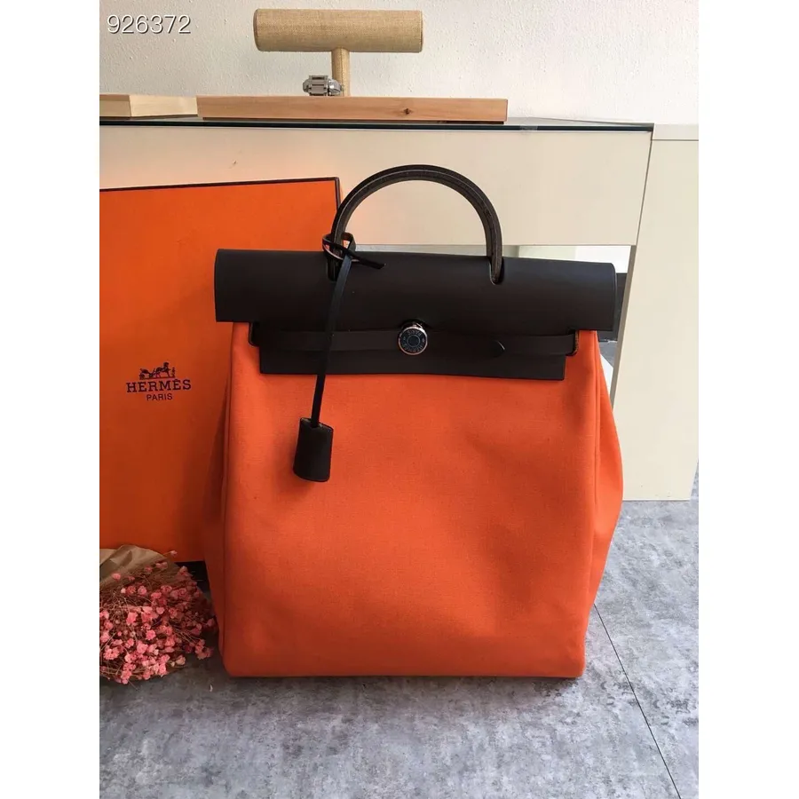 Hermes Toile H Herbag Sac A Dos Rucsac 2 în 1 Pm 30 Cm Pânză De Bumbac Hardware Paladiu, Capucinesblack