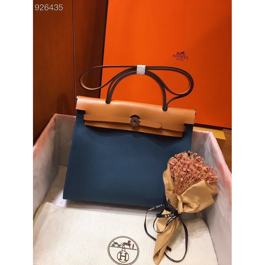 Hermes Toile H Herbag Zip Pm 31cm Bavlněné Plátno Palladium Hardware, Colvert/zlato