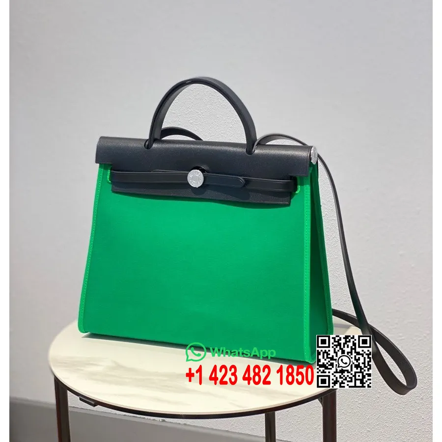 Hermes Toile H Herbag Tõmblukk Pm 31cm Puuvillane Lõuend Pallaadium Riistvara, Bambus/must