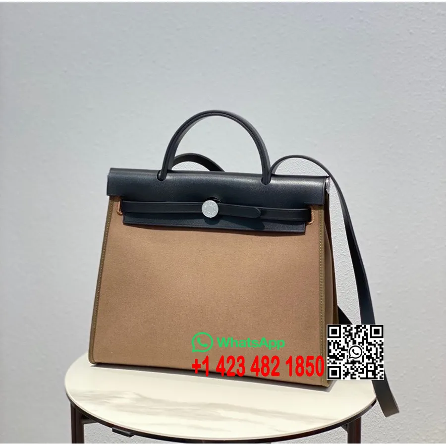 Hermes Toile H Torba Na Herbatę Zip Pm 31 Cm Funkcjonalne Płótno, Elementy Palladowe, Etain/czarny