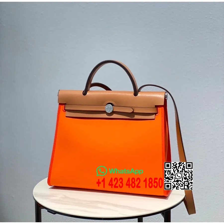 Hermes Toile H Hermes чанта с цип Pm 31cm памучно платно паладиев хардуер, оранжево/златно