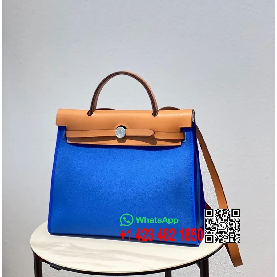 Hermes Toile H Herbag Zip Pm 31cm памучно платно паладиев хардуер, миконос/злато